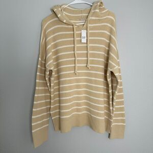 Gap Women's Hooded Sweater Size XL Waffle Knit Carmel White Stripe Beach
